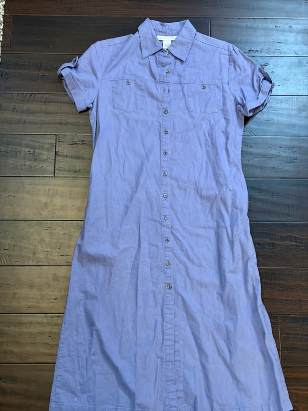 Vintage Real Comfort Linen Light Blue Button-Front Lightweight Midi Shirt Dress - Picture 2 of 8